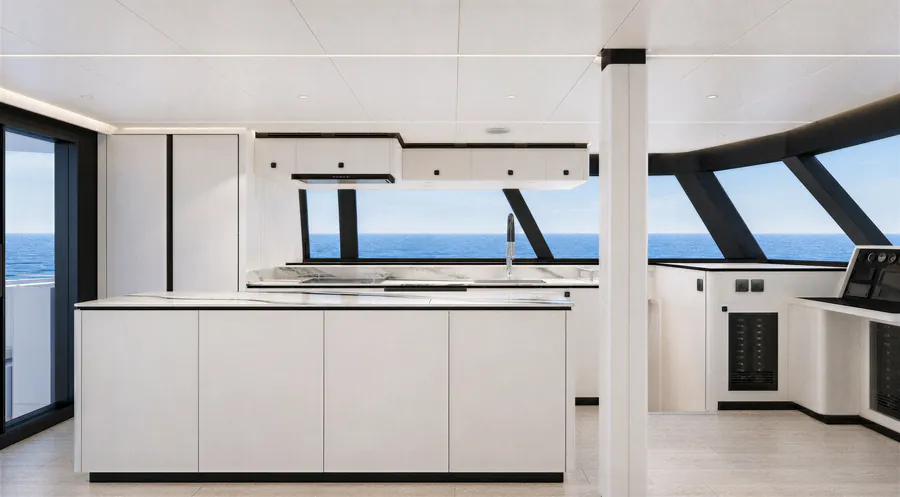 Alabaster galley & salon, port