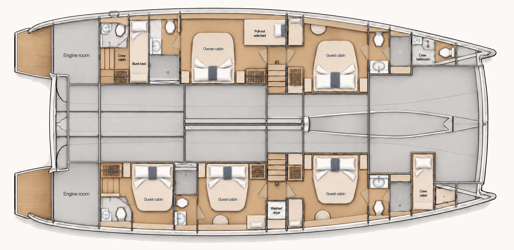 sv60 five cabins, three crew deck plan