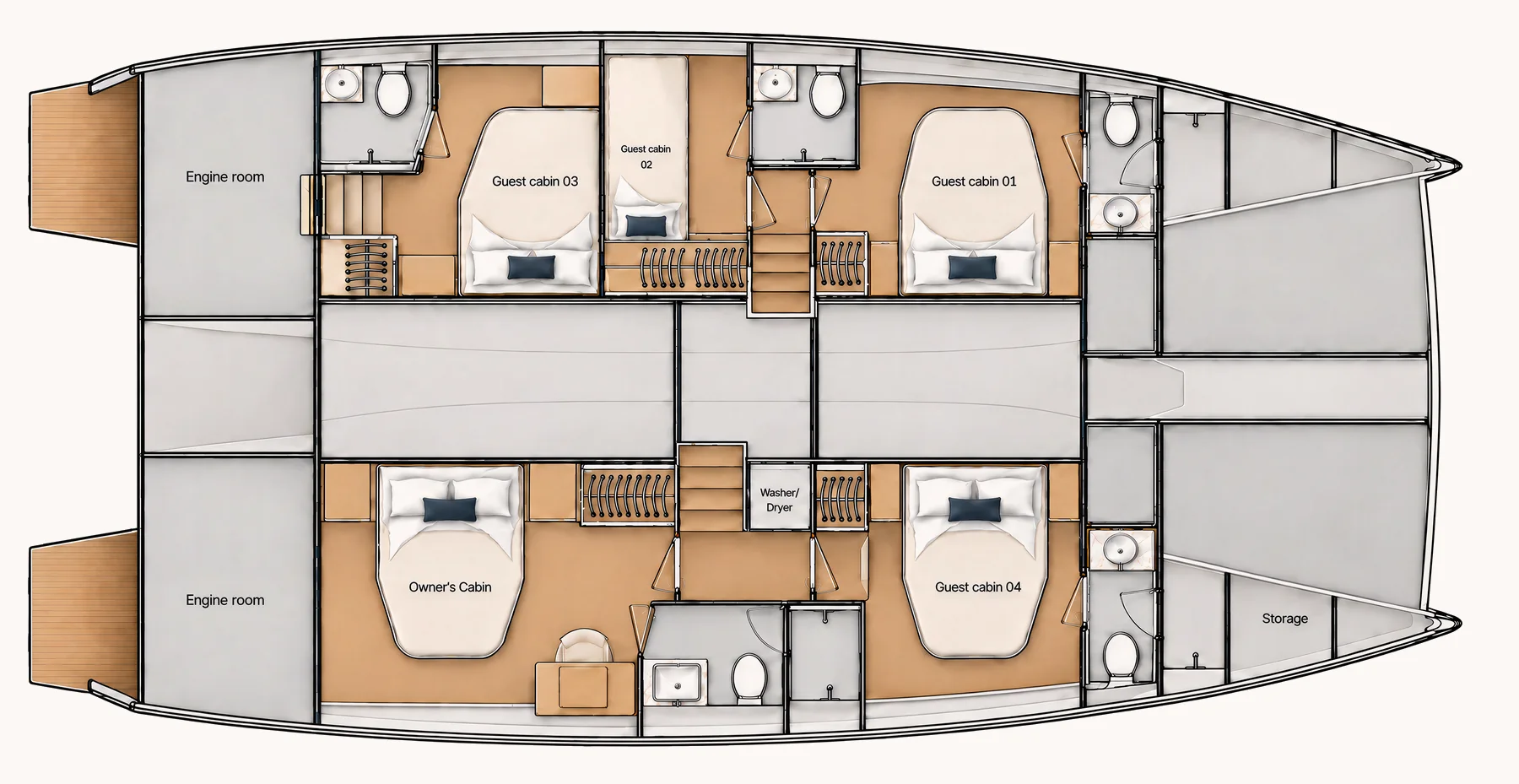v50 five-cabin layout plan