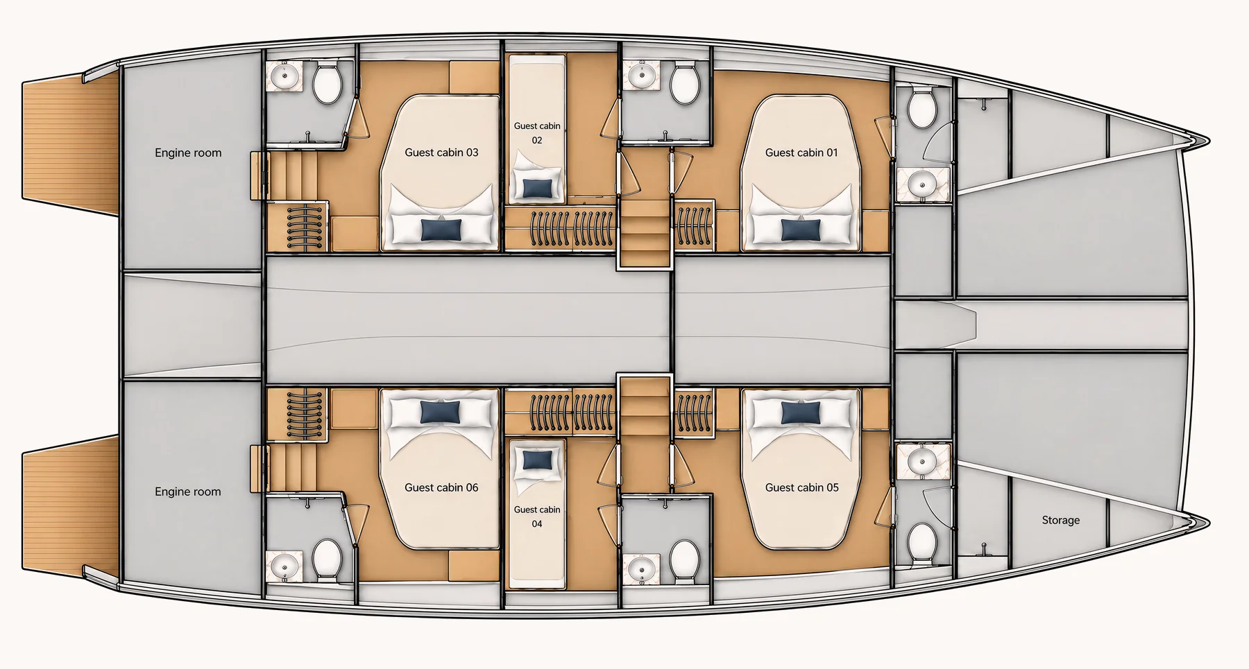 v50 six-cabin layout plan