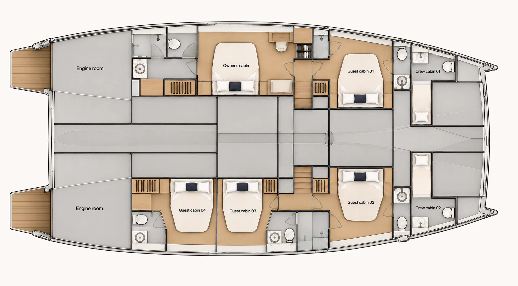 v62 five cabins, two crew deck plan